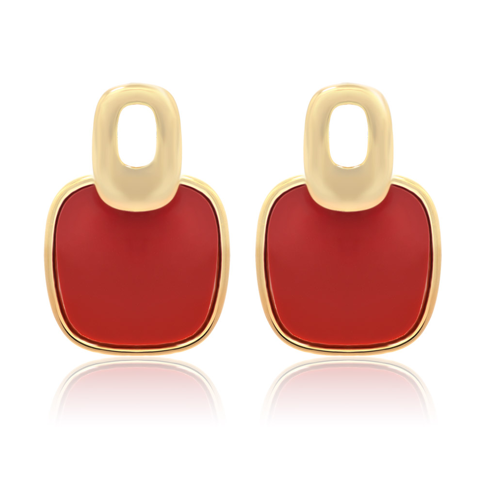 Cubic Square Red Enamel Studs